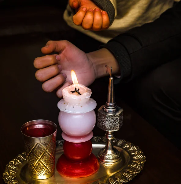 Havdalah ワックスキャンドル。ユダヤ人式土曜日の夜 — ストック写真