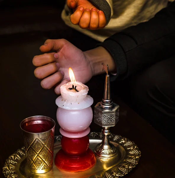 Cera di candela Havdalah. Cerimonia ebraica Sabato sera — Foto Stock