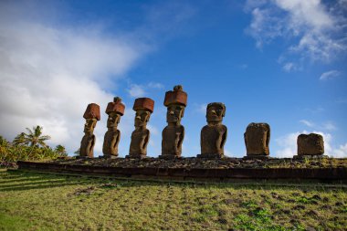 Moai on Anakena Beach on Easter Island Rapa Nui