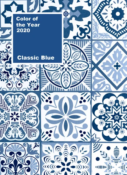 Mexican talavera blue classic background Coy2020, Color of year