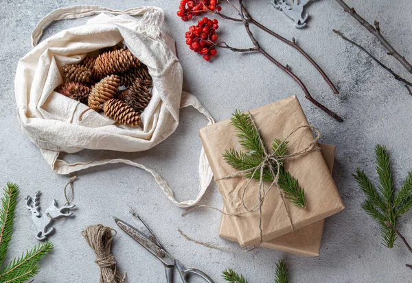 Нулевая Потеря Рождественской Концепции Природные Chirsmas Украшения Ручной Работы Подарки — стоковое фото