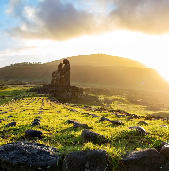 Paisaje Isla Pascua Ahu Tongariki Vista Panorámica Papa Nui —  Fotos de Stock