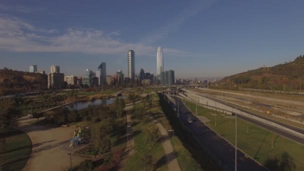 Vista Aérea Vídeo Drone Vitacura Bicentenário Parque Capital Chilena Santiago — Vídeo de Stock