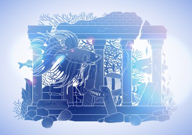 Mimari plastik ile grafik akvaryum balık