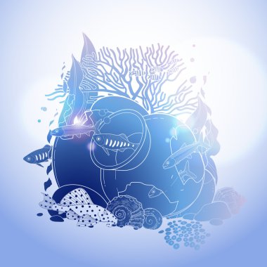 Kırık kavanoz ile grafik akvaryum balık