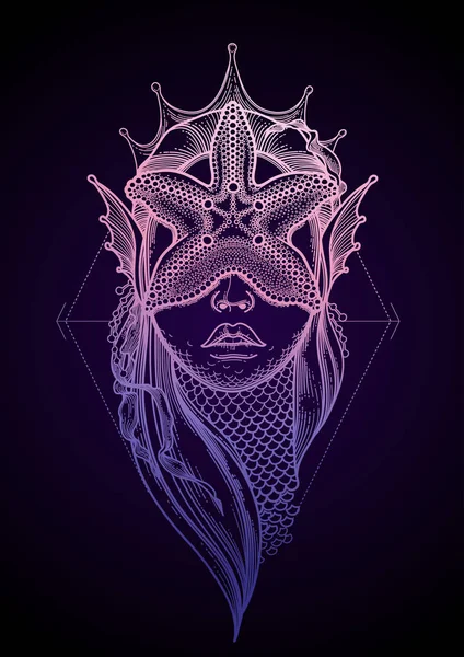 Grafik mermaid kafası — Stok Vektör