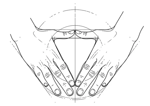 Grafische Hände in Form eines Dreiecks — Stockvektor