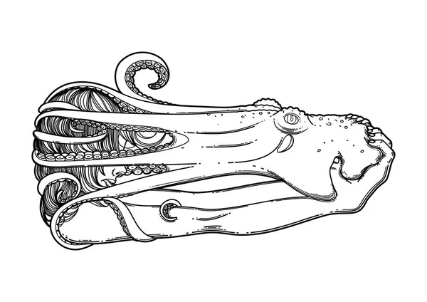 Afbeelding meisje met octopus — Stockvector