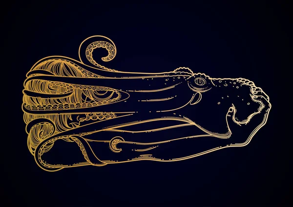Графическая девушка с осьминогом — стоковый вектор