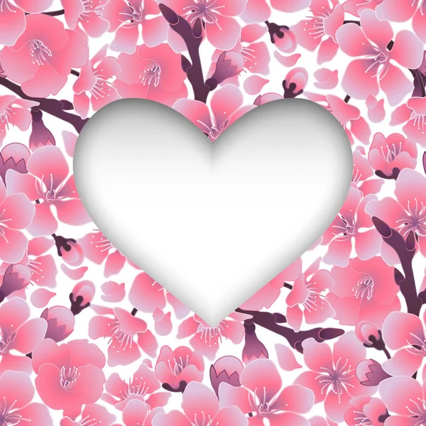 Coeur avec motif fleur de cerisier — Image vectorielle