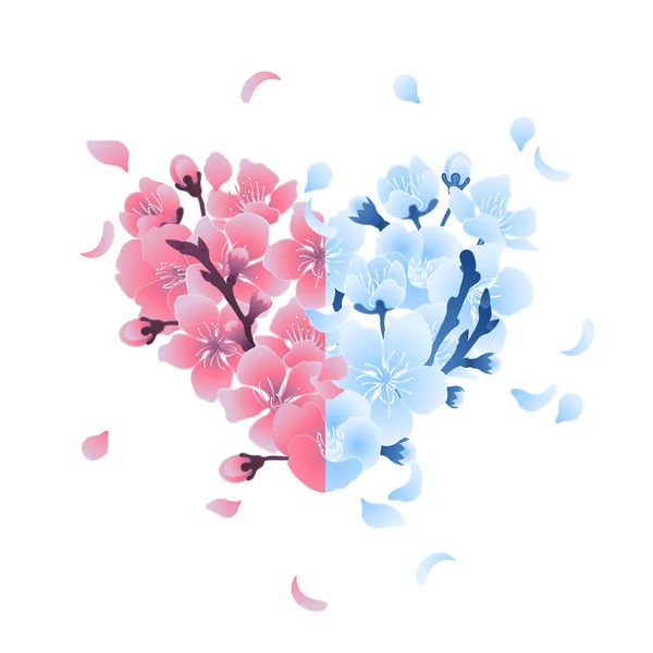 Corazón con diseño de flor de cerezo — Archivo Imágenes Vectoriales
