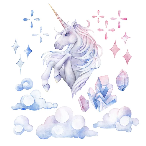 Lindo unicornio acuarela —  Fotos de Stock