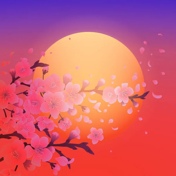 Sakura et soleil couchant — Image vectorielle