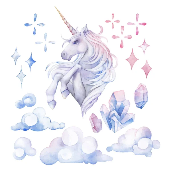 Cute watercolor unicorn — Stock Vector