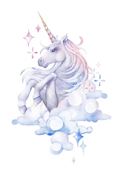 Cute watercolor unicorn — Stock Vector
