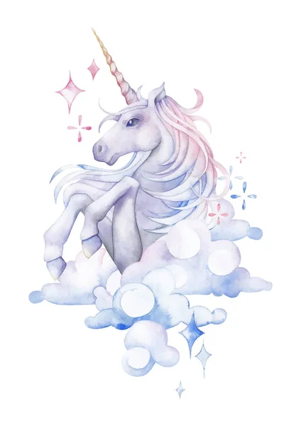 Lindo unicornio acuarela — Vector de stock