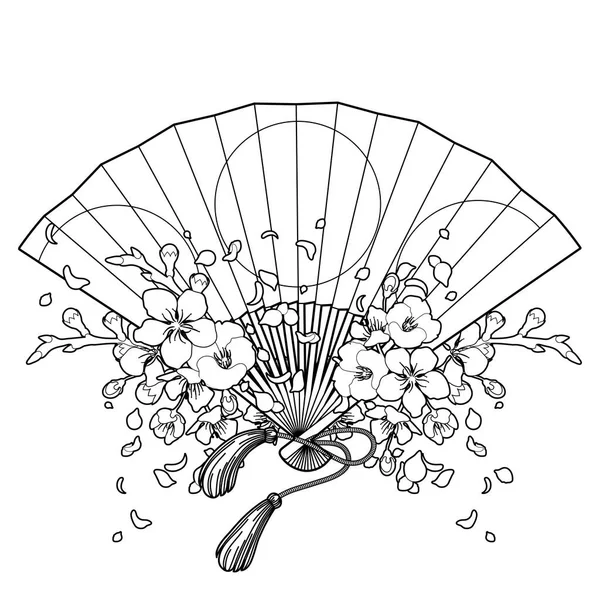 Eventail avec décoration florale — Image vectorielle