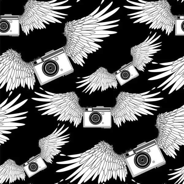 Grafische vintage camera met vleugels — Stockvector