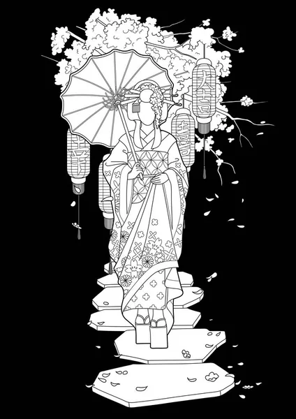 Geisha grafica con ombrello — Vettoriale Stock