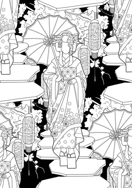 Geisha gráfica con paraguas — Archivo Imágenes Vectoriales