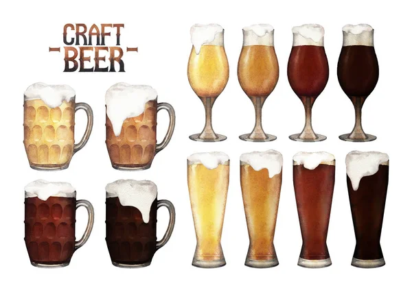 Акварельные бокалы пива — стоковое фото