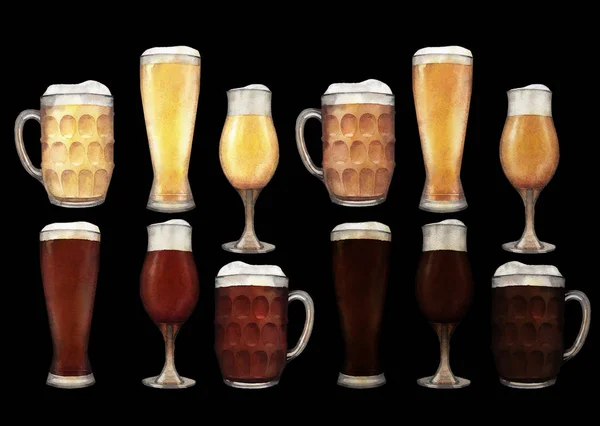 Akwarela szklanki piwa — Zdjęcie stockowe
