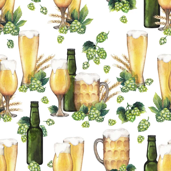 Watercolor beer pattern — Stock Photo, Image