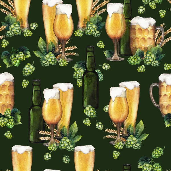 Watercolor beer pattern — Stock Photo, Image