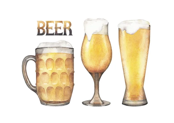 Watercolor glasses of beer — Stock Photo, Image
