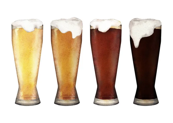 Акварельні келихи пива — стокове фото