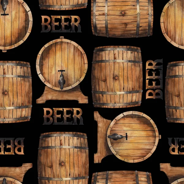 Barili di birra ad acquerello — Foto Stock