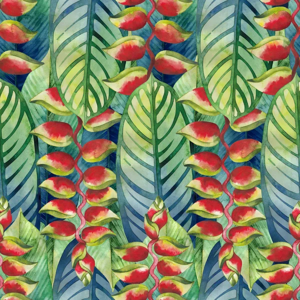 Watercolor heliconia pattern — Stock Photo, Image