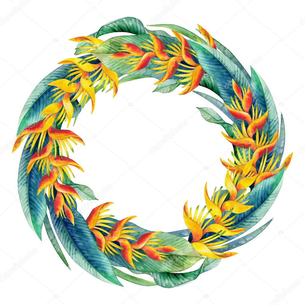 Watercolor heliconia wreath