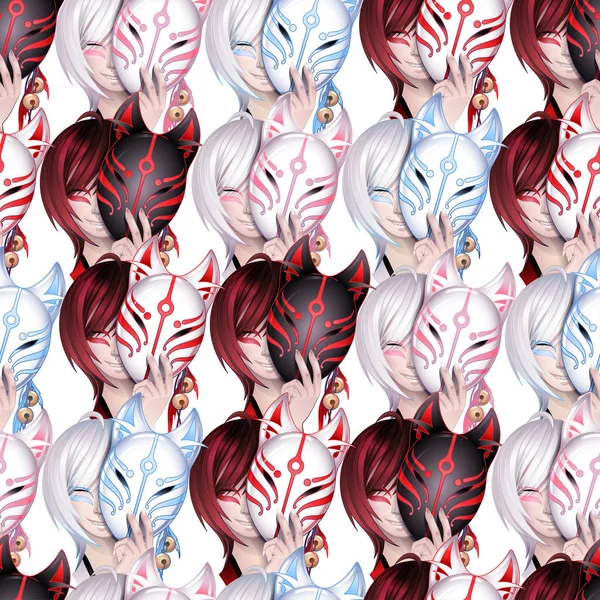 Japonais motif renard deamon — Image vectorielle