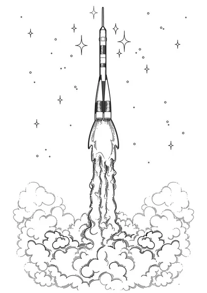 Graphic launching rocket — Stock Vector