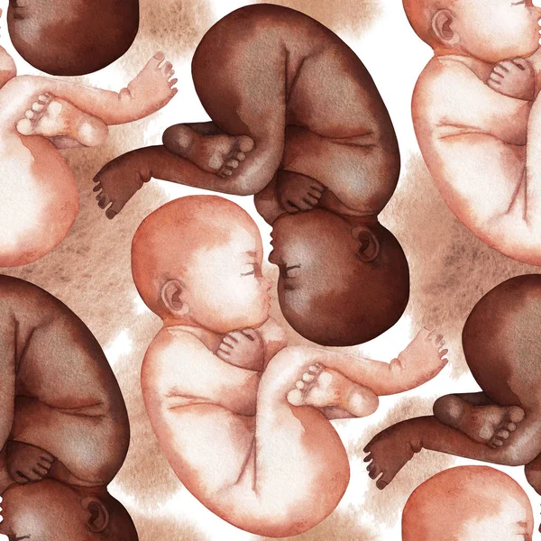 수채화 아프리카계 미국인과 백인 아기 — 스톡 사진