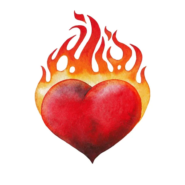 Acquerello cuore fiammeggiante — Foto Stock