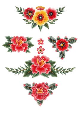 Suluboya çiçek vinyetlerin