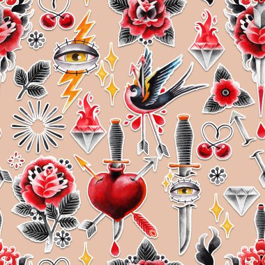 Suluboya eski okul desen