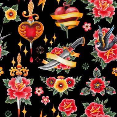 Suluboya eski okul desen