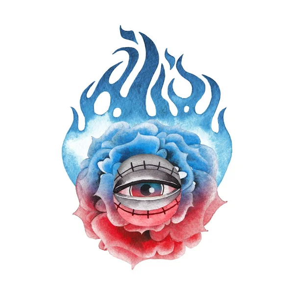 Акварель палаюча квітка і всеосяжне око — стокове фото