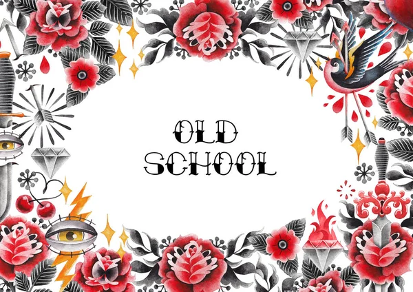 Aquarell Old School Design — Stockfoto