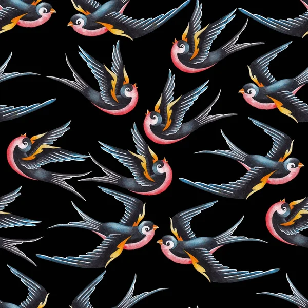 Akwarela, latające jaskółki — Zdjęcie stockowe