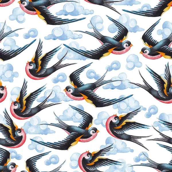 Andorinhas voadoras aquarela — Fotografia de Stock