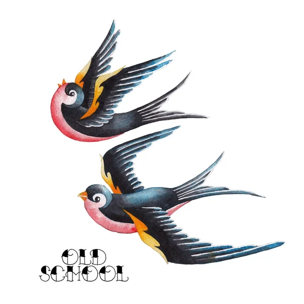Two watercolor flying swallows — Stock Photo, Image