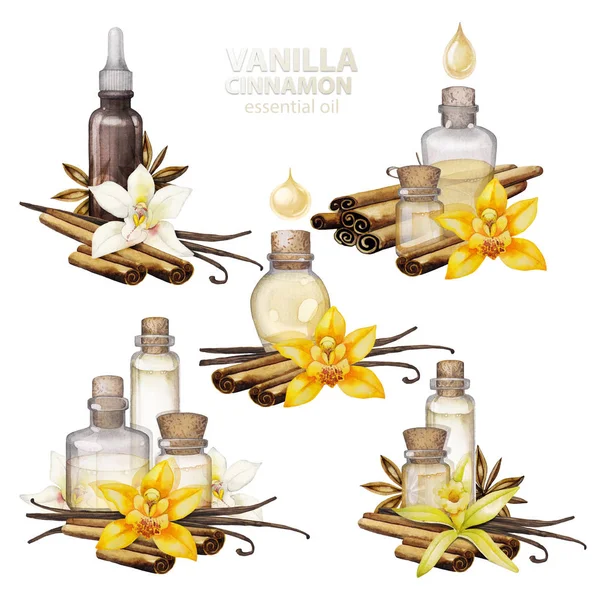 Akvarelu vanilkový olej kolekce — Stock fotografie