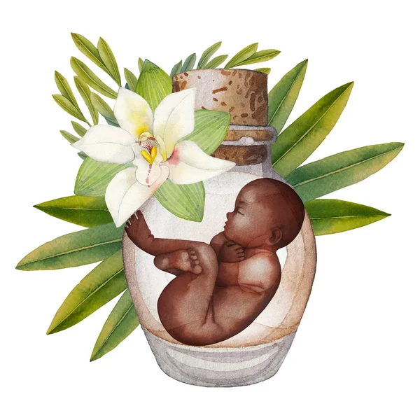 Aquarel foetus in de fles — Stockfoto