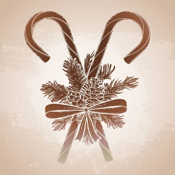 带针叶树装饰品的圣诞糖果 — 图库矢量图片
