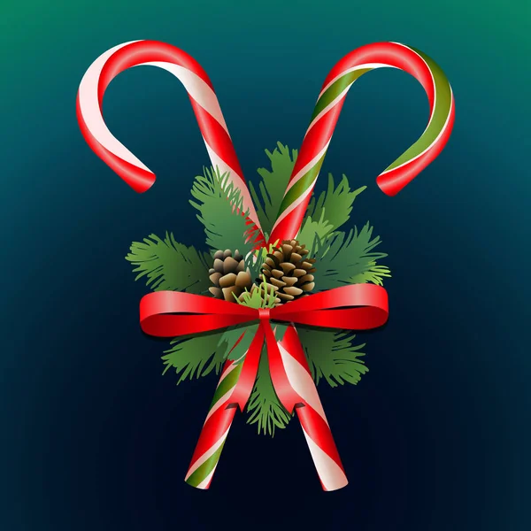 Weihnachtsbonbons mit Nadelholz-Dekoration — Stockvektor