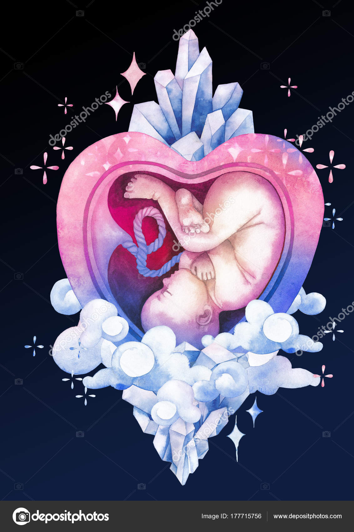 Watercolor fetus inside the heart shaped Canvas Print